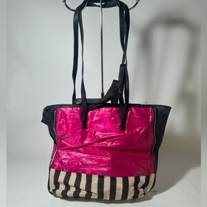 Kelsie Dagger Stylish Pink and Black Tote with Nautical Stripes